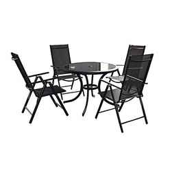 4 Seater Set - 6 Piece - Black Cayman Rounded Set With Free Parasol - Free Next Working Day Delivery (mon-Fri)
