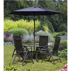 6 Seater - 9 Piece - Black Sorrento Deluxe Recliner With Rectangular Table - Free Next Working Day Delivery (mon-Fri)
