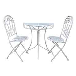 2 Seater - 3 Piece - Romance Balcony Antique White Half Round Table With 2 Folding Chairs - Free Next Working Day Delivery (mon-Fri)