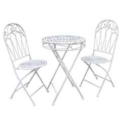 2 Seater - 3 Piece - Antique White Romance Bistro Set With 60cm Folding Table And 2 Folding Chairs - Free Next Working Day Delivery (mon-Fri)