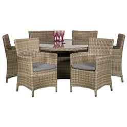 6 Seater - 7 Piece - Deluxe Rattan Round Carver Dining Set - Table With 6 Carver Chairs Including Cushions - Free Next Working Day Delivery (Mon-Fri)