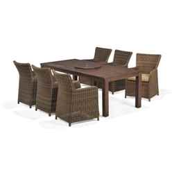 6 Seater Set - 8 Piece - Regancy Dining Set With Eucalyptus Table, Lazy Susan & 6 Rattan Carver Chairs - Free Next Working Day Delivery (mon-Fri)
