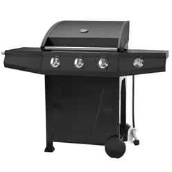 Black Classic 300 Steel Trolley Bbq - 3 Burner With Black Powder Coated Hood & Side Burner - Next Working Day Delivery (mon-Fri)