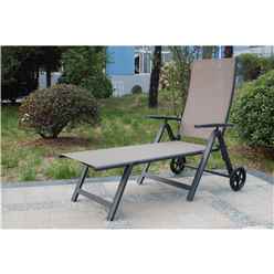 Taupe Wheeled Sun Lounger - Anthracite Frame & Textylene - Free Next Working Day Delivery (mon-Fri)