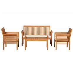 4 Seater - 4 Piece - Manhattan Wood Coffee Set Inc Ivory Seat Cushions - Free Next Working Day Delivery (mon-Fri) - New