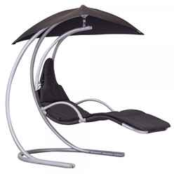 **disco 1/5/19** Black Helicopter Swing Chair - Silver Frame With Canopy