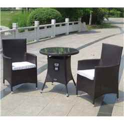 2 Seater - 3 Piece - Naples Bistro Set - 70cm Glass Top Table With 2 Carver Chairs Incl. Cushion - Free Next Working Day Delivery (mon-Fri)