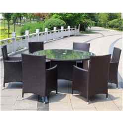 6 Seater - 7 Piece - Naples 6 Seater Round Dining Set - 140cm Round Glass Top Table With 4 Carver Chairs Incl. Cushion - Free Next Working Day Delivery (mon-Fri)