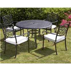 4 Seater - 5 Piece -Versailles 124cm Round Table With 4 Stacking Chairs Incl. Cushion - Free Next Working Day Delivery (mon-Fri)