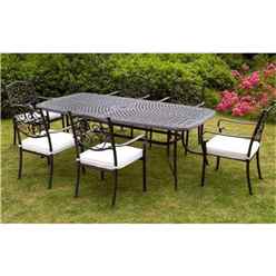 6 Seater - 7 Piece - Versailles Rectangular Set - 214 X 108cm Rectangular Table With 6 Stacking Chairs Incl. Cushions - Free Next Working Day Delivery (mon-Fri)