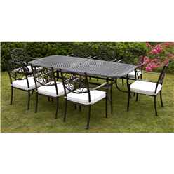 8 Seater - 9 Piece -Versailles Rectangular Set - 214 X 108cm Rectangular Table With 8 Stacking Chairs Incl. Cushion - Free Next Working Day Delivery (mon-Fri)