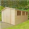 Installed - 15 x 10 (4.48m x 2.99m) - Tongue And Groove Wooden Garden Shed / Workshops - 6 Windows - Double Doors - 12mm Tongue And Groove Floor And Roof Installation Included
