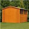 10 X 10 - Dip Treated Overlap - Apex Wooden Garden Shed - 6 Windows - Double Doors