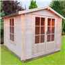 Installed - 2.7m x 2.7m Premier Apex Log Cabin With Double Doors + Free Floor & Felt (19mm) Installation Included