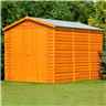 Installed 10 X 8 (2.99m X 2.39m) Windowless Dip Treated Overlap - Apex Garden Shed - Double Doors - 11mm Solid Osb Floor Installation Included