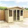 8 X 7 Pressure Treated Tongue And Groove Apex Summerhouse With Higher Eaves And Ridge Height + Overhang + Toughened Safety Glass + Euro Lock With Key + Super Strength Framing