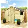 8 x 4  Super Saver Pressure Treated Tongue And Groove Apex Shed + Double Doors + Low Eaves + 2 Windows
