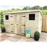 12 X 6 Pressure Treated Tongue And Groove Pent Shed With 2 Windows And Double Doors + Safety Toughened Glass (centre)