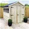 6 x 6 Premier Pressure Treated Tongue And Groove Apex Shed With Higher Eaves And Ridge Height 3 Windows And Double Doors + Safety Toughened Glass - 12mm Tongue and Groove Walls, Floor and Roof