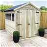 6 X 6 Premier Pressure Treated Tongue And Groove Apex Shed With Higher Eaves And Ridge Height 3 Windows And Double Doors + Safety Toughened Glass - 12mm Tongue And Groove Walls, Floor And Roof