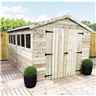 12 x 6 Premier Pressure Treated Tongue And Groove Apex Shed With Higher Eaves And Ridge Height 6 Windows And Double Doors + Safety Toughened Glass - 12mm Tongue and Groove Walls, Floor and Roof