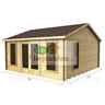 4.5m X 5.5m (15 X 18) Apex Reverse Log Cabin (2078) - Double Glazing + Double Doors - 44mm Wall Thickness